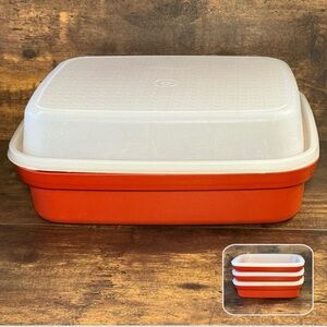 Vintage Tupperware Season-N-Serve Marinade Container Paprika Red 1294 w/ Lid x3